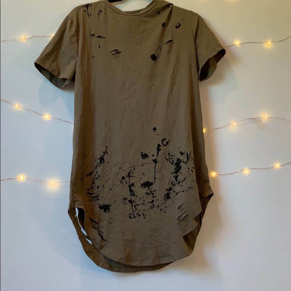 SHEIN Green Distressed T-shirt dress